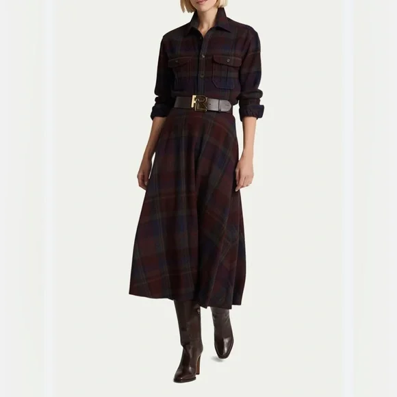 RALPH LAUREN PURPLE LABEL PLAID WOOL ERIKA CIRCLE SKIRT - Picture 4 of 17